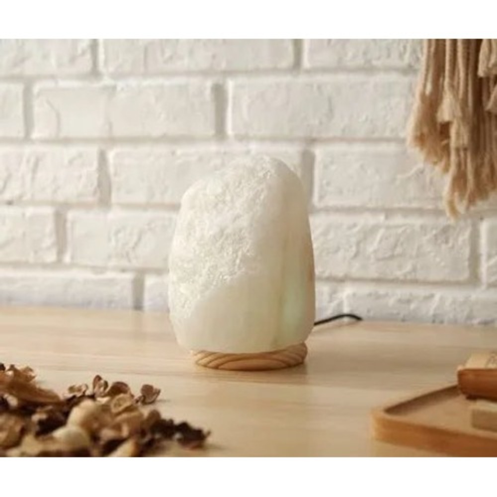 White‎ Himalayan Salt Lamp USB Powered Natural Crystal Rock Light with Wood Base